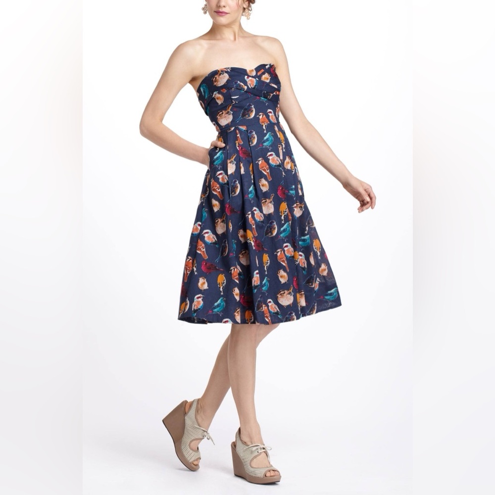 Anthropologie Maeve Native Birds Strapless Dress